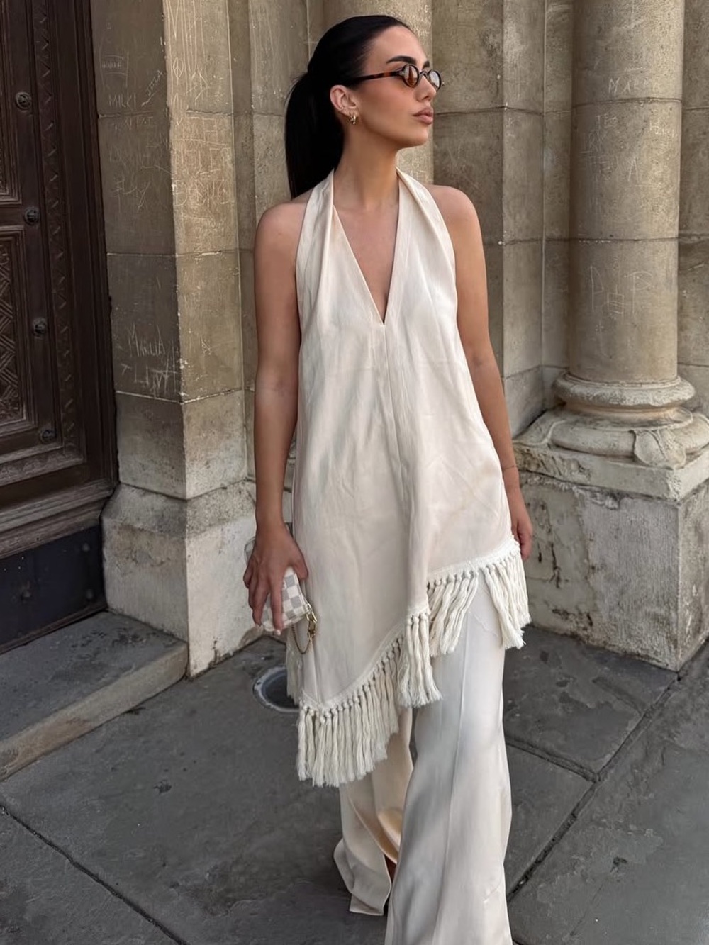 NWT 2 Piece Zara ZW Collection Fringe Halter Top and Wide Leg Pants